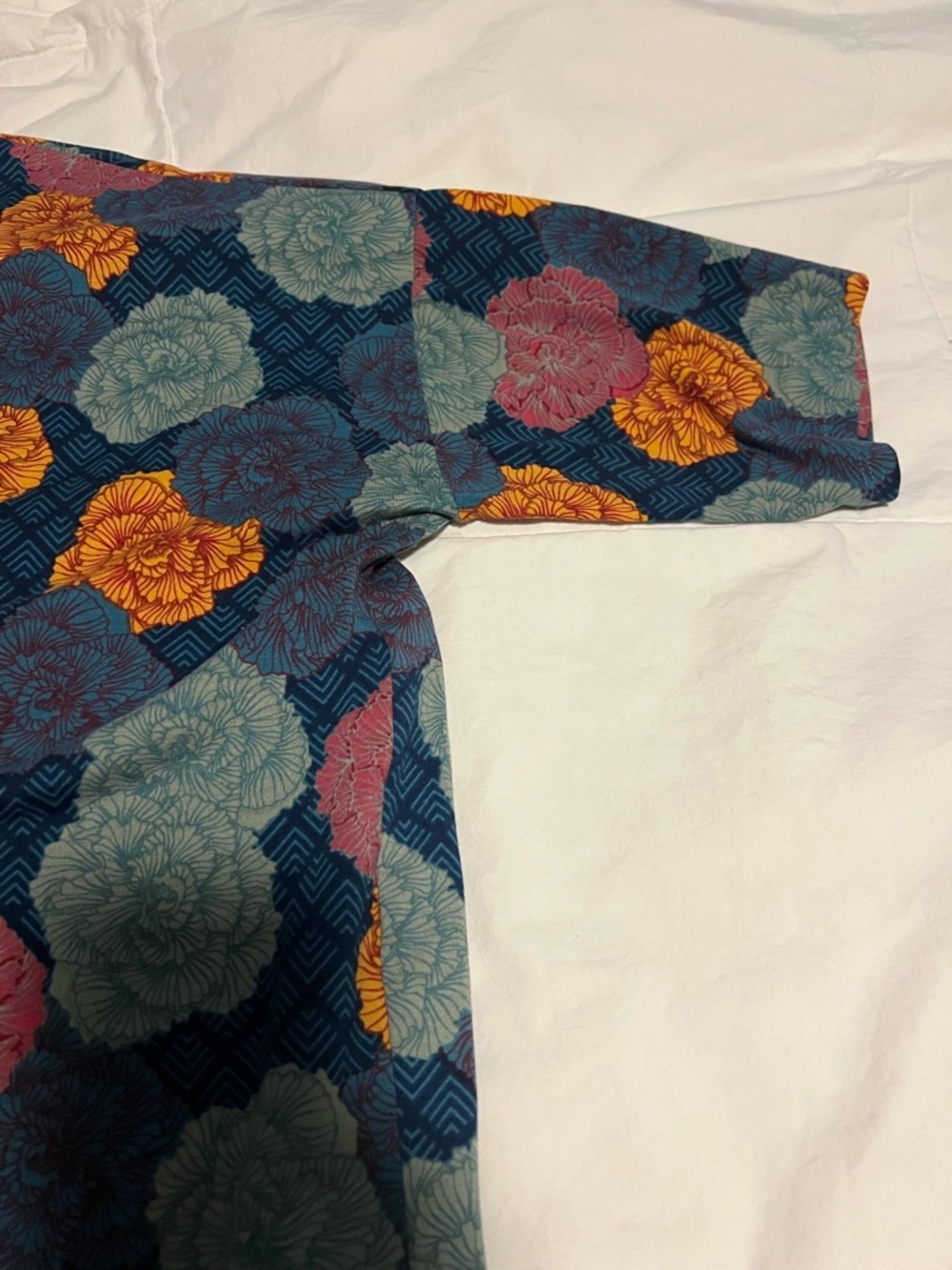 LuLaRoe IRMA Navy Tunic with Pink, Mustard & Teal Floral Print - Picture 6 of 6